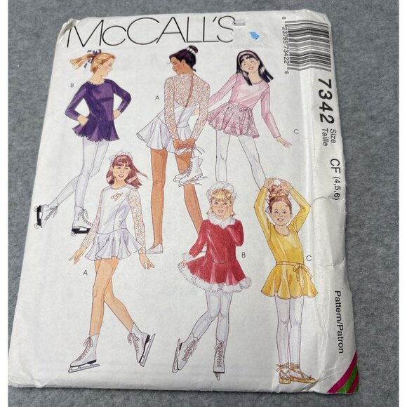 McCalls 7342 Girls Ice Skating Dress Pattern Size 4 5 6 1994 Uncut - Picture 1 of 5